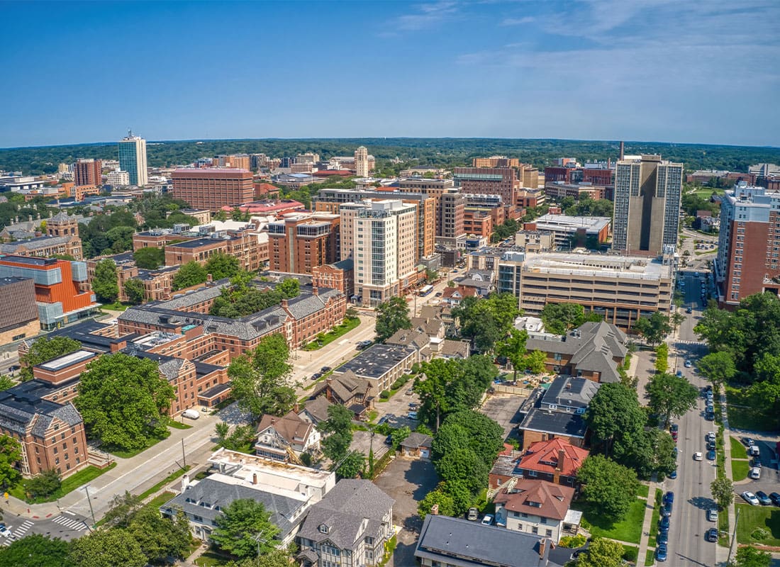 Hastings, MI - Aerial View of a Large State University in Ann Arbor, Michigan